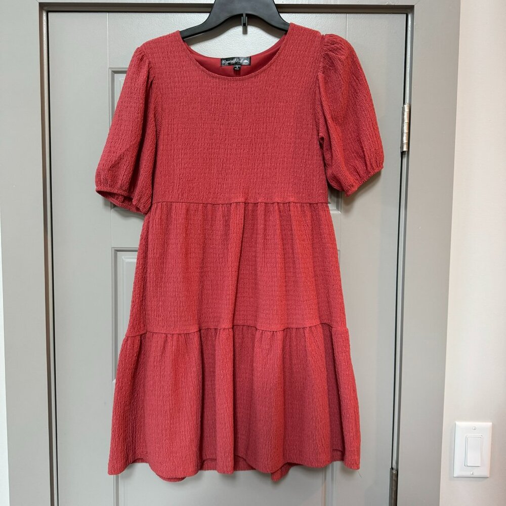 CRYSTAL DOLL | Textured Pink Dusty Rose Short Sleeve Swing Dress Size Small